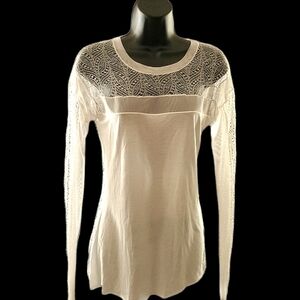 BCBG MAXAZRIA SM Ivory Lace Long-Sleeved Top